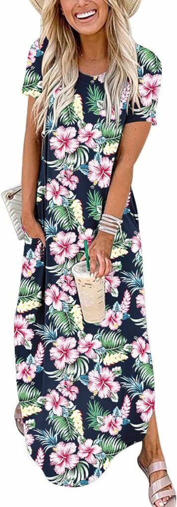 ANRABESS Womens Casual Loose Short Sleeve Long Dress Split Maxi Summer Beach Dress with Pockets