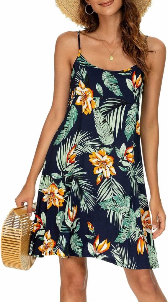 MSBASIC Womens Sleeveless Adjustable Strappy Summer Beach Swing Dress