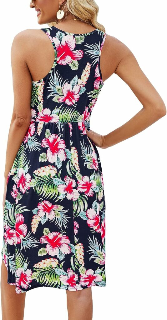 Supnier Women Summer Sleeveless Floral Print Racerback Midi Sun Dresses with Pocket