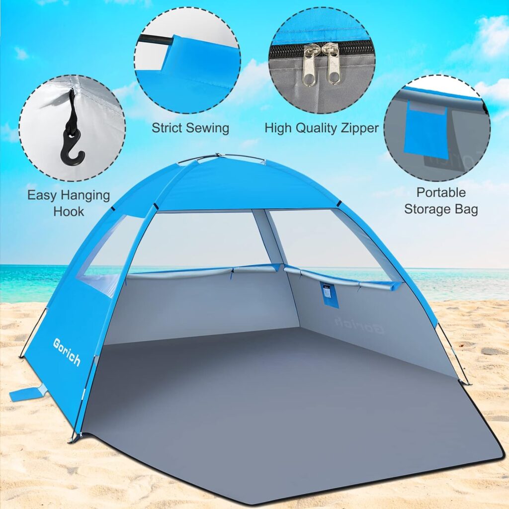 Gorich Beach Tent, Beach Shade Tent for 3/4-5/6-7/8-10 Person with UPF 50+ UV Protection, Portable Beach Tent Sun Shelter Canopy, Lightweight  Easy Setup Cabana Beach Tent