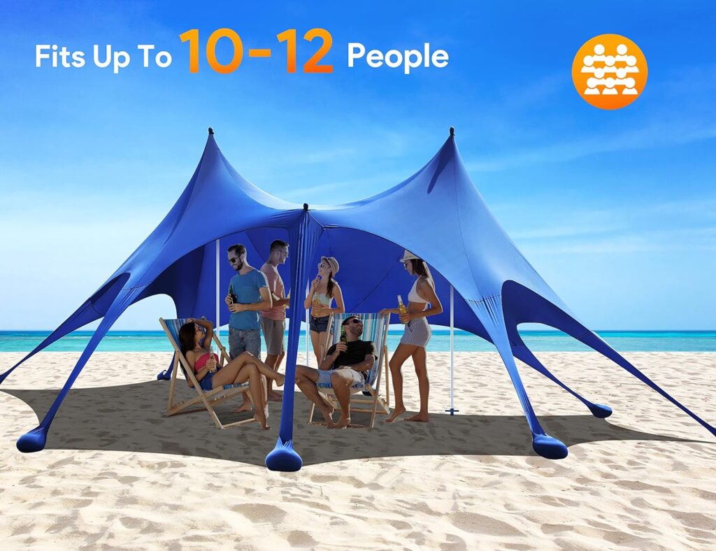 Osoeri Beach Tent, 20 x 13ft Camping Sun Shelter UPF50+ with 8 Sandbags, Sand Shovels, Ground Pegs  Stability Poles, Shade Canopy for Trips, Fishing, Backyard Fun or Picnics, Blue, (OS-SS02)