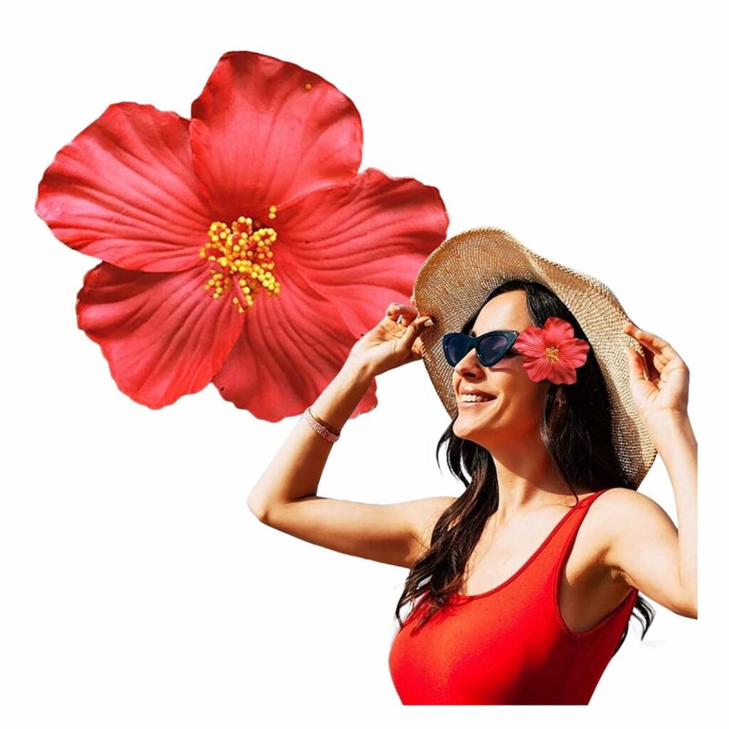 1PC Red Hawaiian Flower Hair Clip for Women Girls Fashion Bohemian Flowers Hair Accessory for Dancer Bridal Wedding Beach Party 8 cm