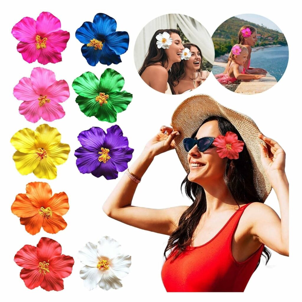 1PC Red Hawaiian Flower Hair Clip for Women Girls Fashion Bohemian Flowers Hair Accessory for Dancer Bridal Wedding Beach Party 8 cm