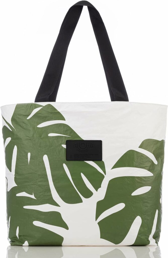 ALOHA Collection Monstera Day Tripper Tote in Seaweed | Lightweight, Packable, and Splash-Proof Beach Tote Bag | Easy to Clean