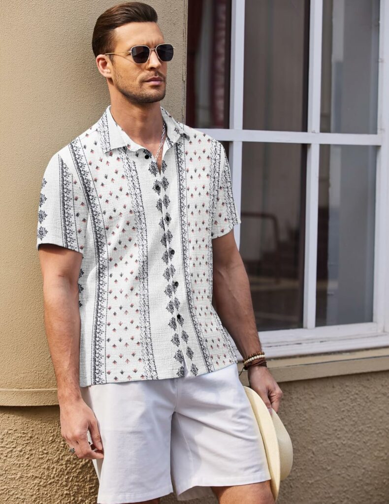 COOFANDY Mens Casual Short Sleeve Button Down Shirt Textured Summer Beach Shirt