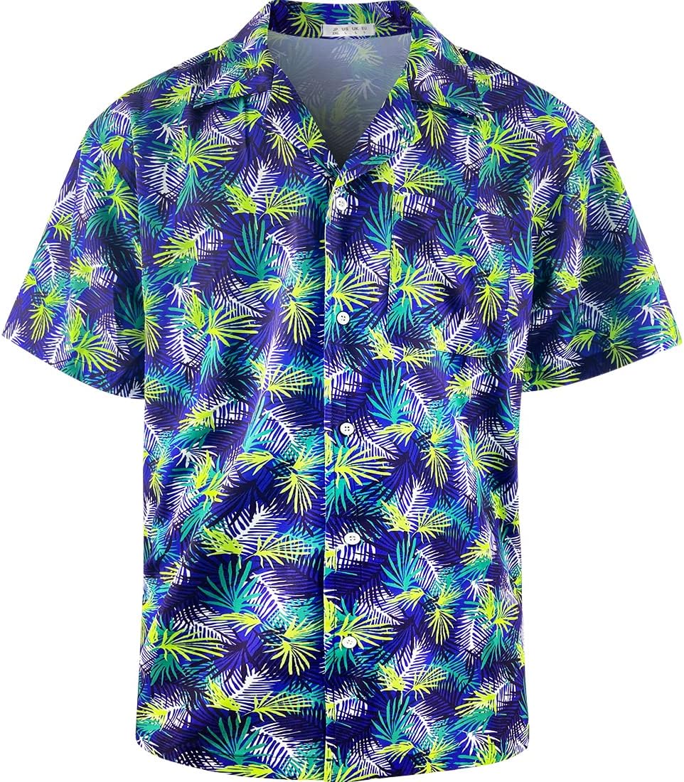 AINIKO Mens Short Sleeve Hawaiian Shirt Loose Fit, Floral Print Tropical Cruise Beach Button Down Aloha Shirt