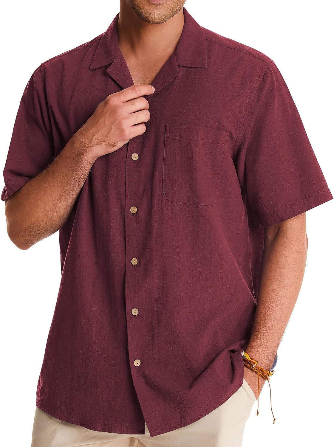 Alimens  Gentle Mens Linen Shirts Short Sleeve Button Down Shirts Casual Summer Beach Tops Cotton Hawaiian Shirts
