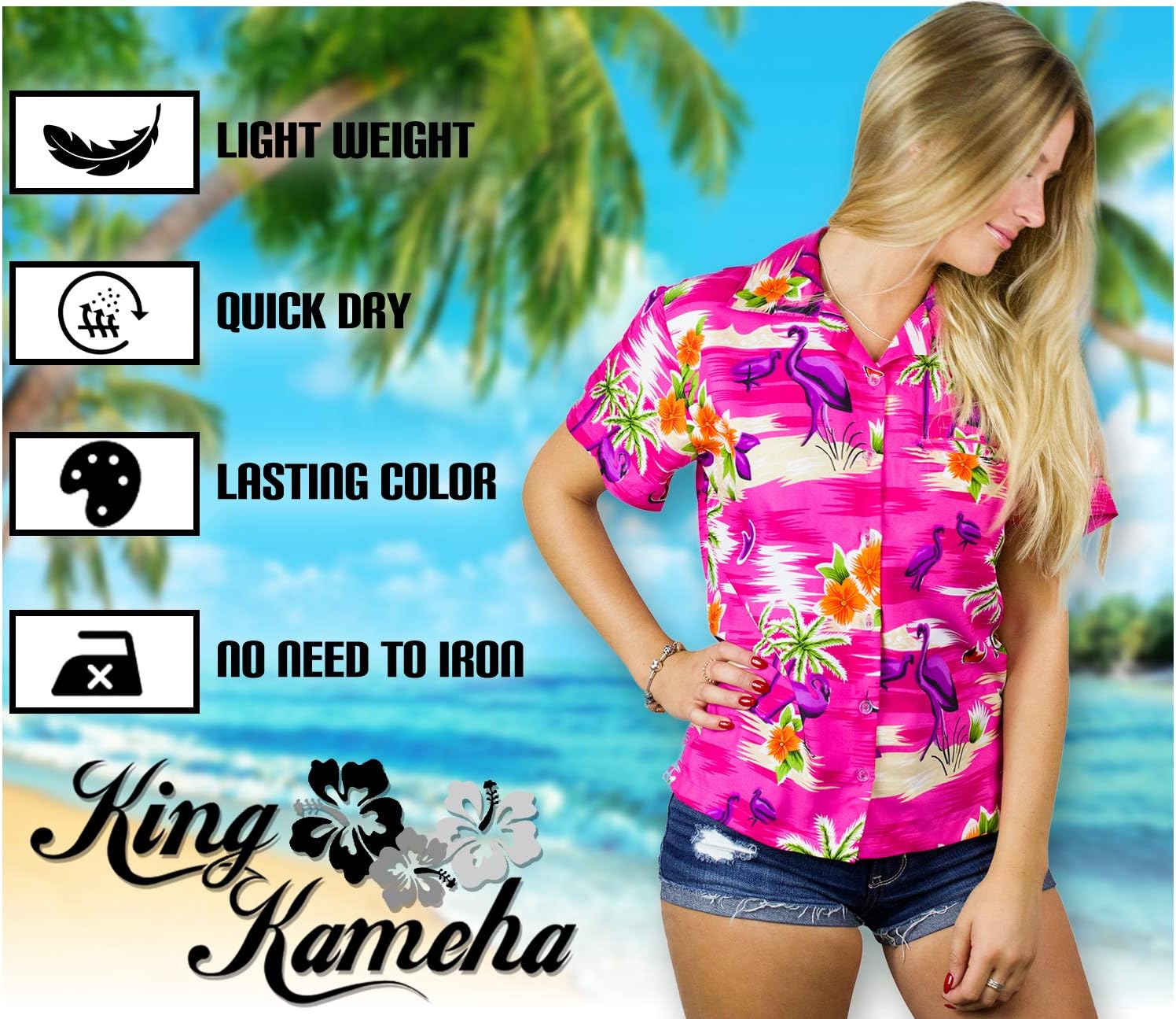 Funky Casual Hawaiian Blouse Shirt for Women Front Pocket Button Down Very Loud Shortsleeve Small Flower Print